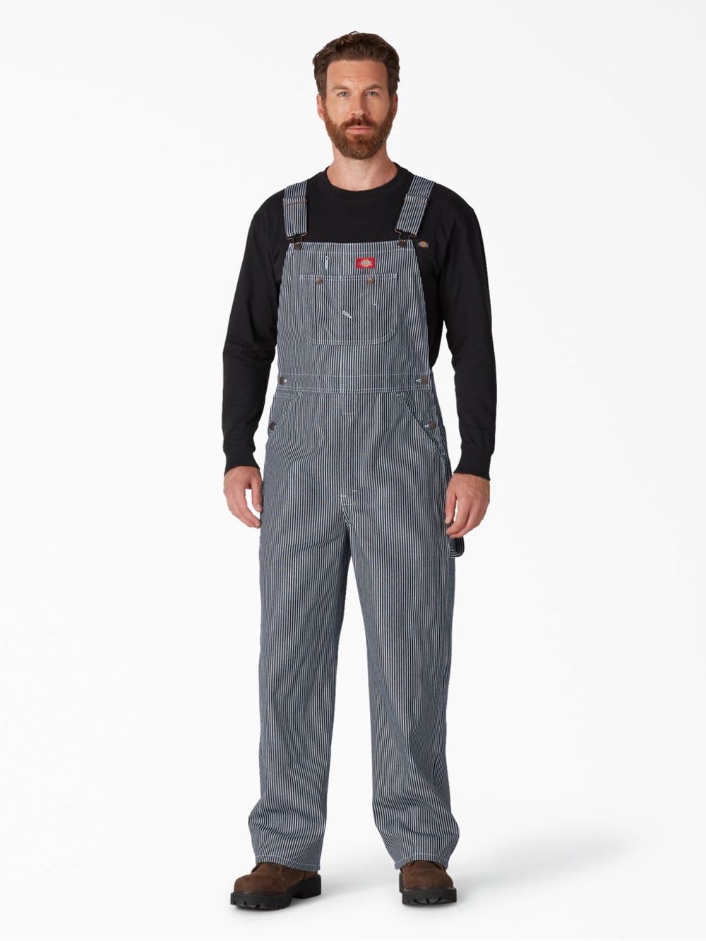 Dickies Hickory Stripe Bib Overalls, featuring Classic Blue Stripe 34x30